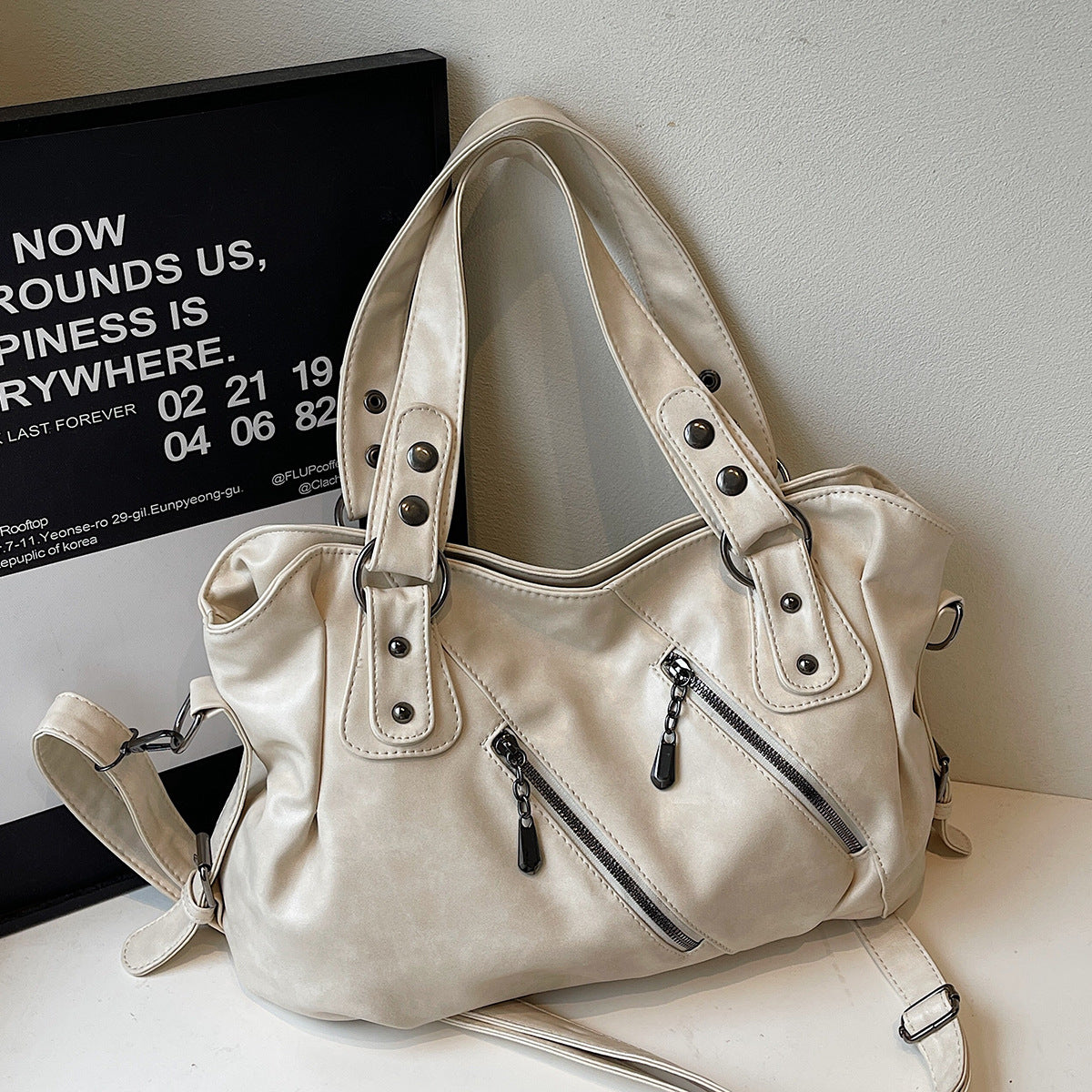 Simple Solid Color Large Capacity Totes Zipper Decorations Classic Bags