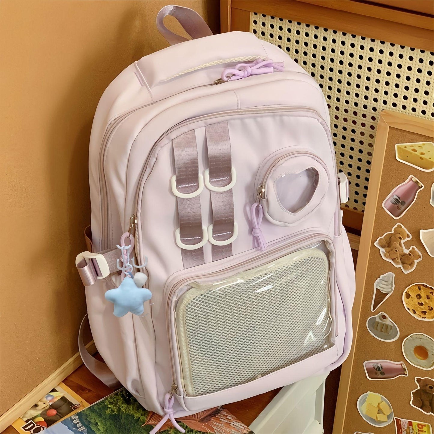 Style College Transparent Solid Color Bar Cartoon Junior Senior Leisure Backpack