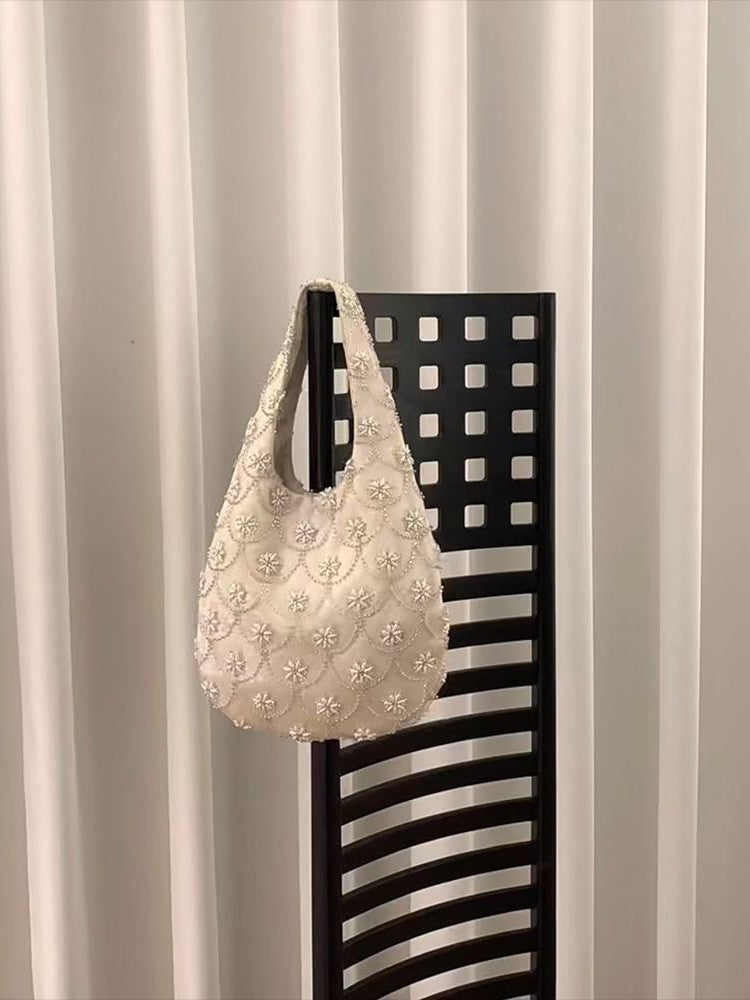 Gentle Underarm Bead Lace Handmade Beaded Tote Bag