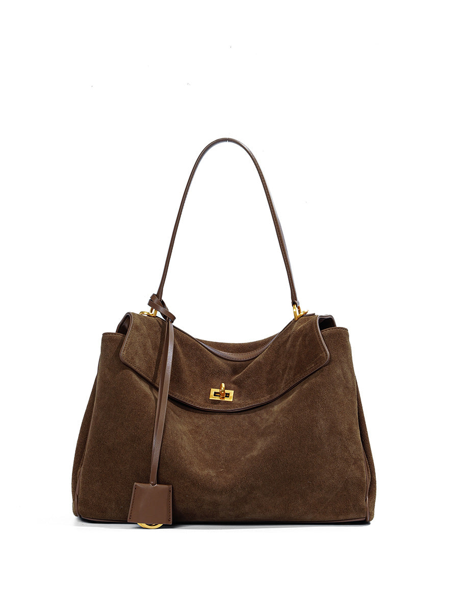 Women's Suede Cowhide High-grade Niche Portable Large Capacity Underarm Bag