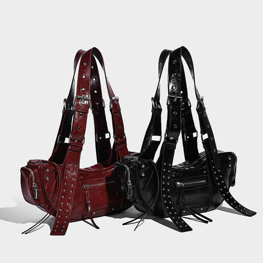 Trendy Retro Motorcycle Soft Leather Large Capacity Super Cool Waste Bags