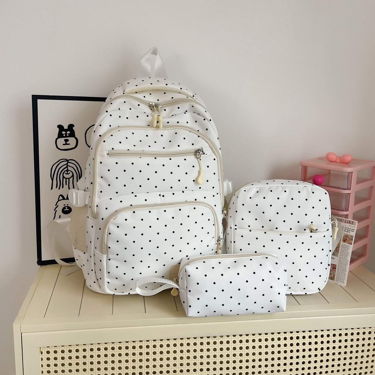 Women's Style Polka Dot Early High College Good-looking Cute Sweet Fresh Women's Backpack