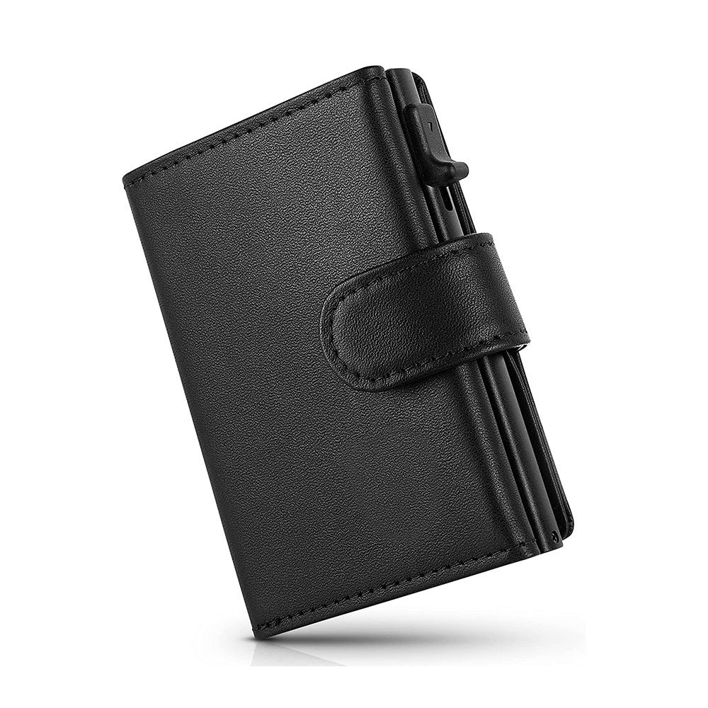 Side Push Aluminum Box Genuine Leather Cowhide Card Pack Card Sleeve