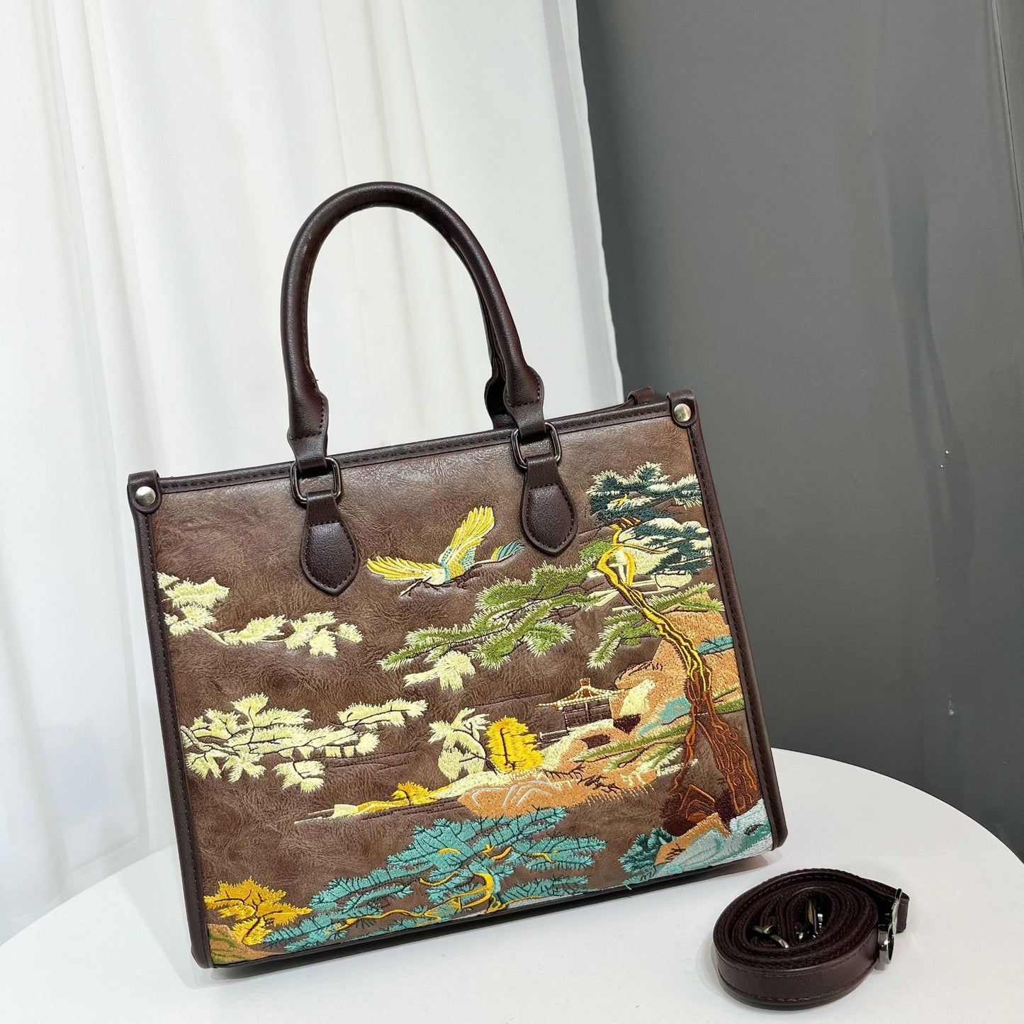 Embroidery Landscape Bridal Wedding Leisure Commute Tote Bags