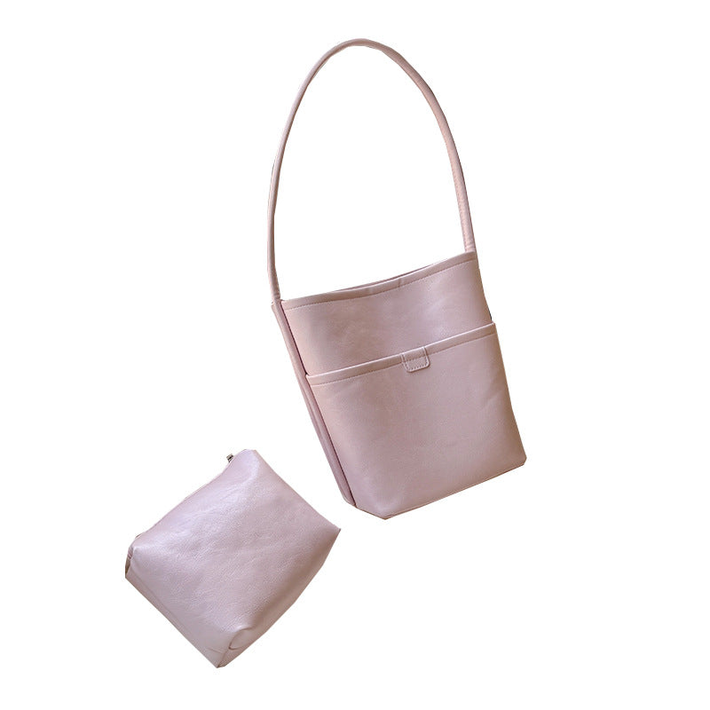 Retro Oil Wax Skin Korean Style Simple Fashion Trend Bucket Bag