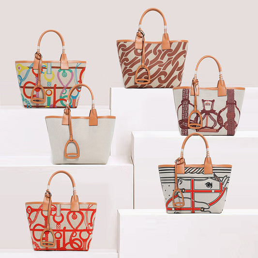 Women's Basket Printed Canvas Large Capacity Totes Commuter Shopping Tote Bag