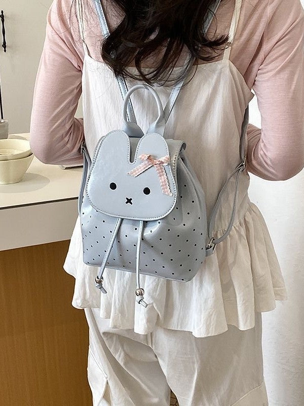 Women's Miffy Rabbit Drawstring Design Cute Bow Polka Dot Backpacks