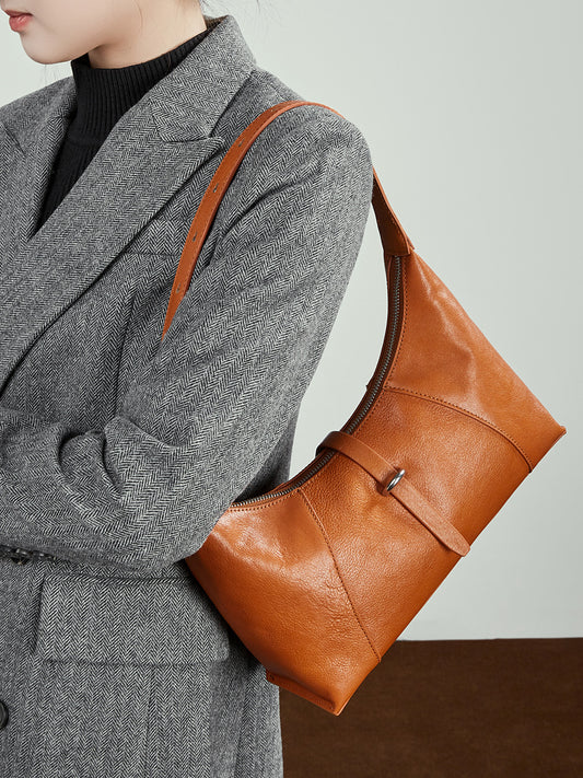 Women's Tanning Leather Niche Retro Dumpling Genuine Women's Shoulder Bag