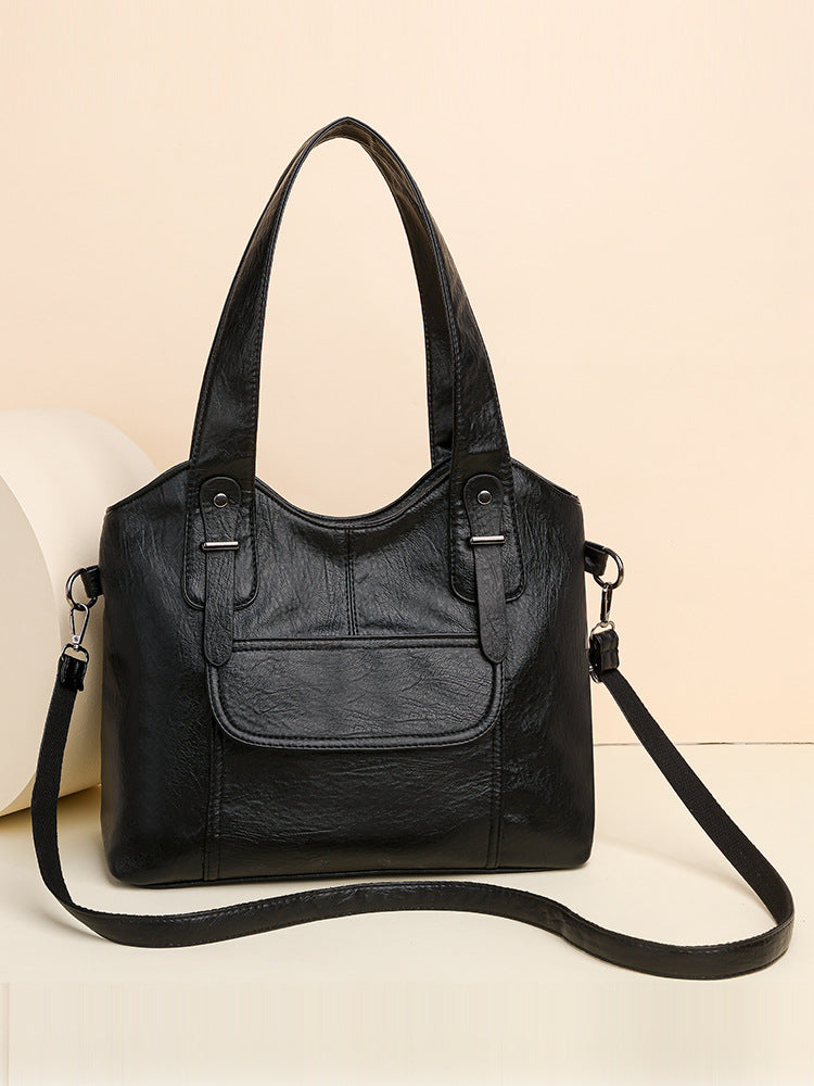 Women's Leather Textured Large Capacity Commuter Simple Retro Bags