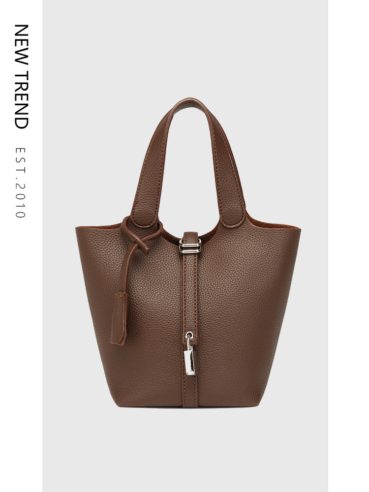Simple High-grade Lychee Pattern Female Commute Bucket Bags