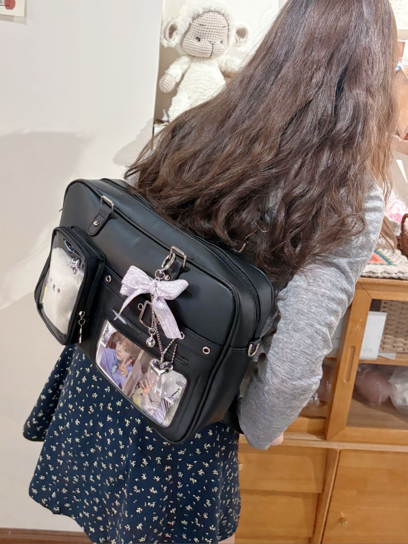 Large Capacity Transparent Millet Badge Bar Doll Cartoon Women's Backpack