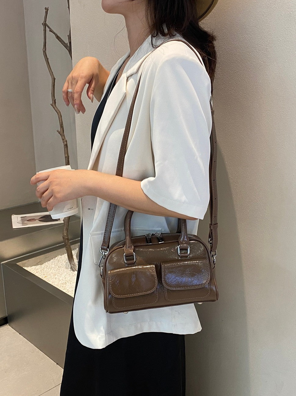 Genuine Leather Retro Female Burst Crack Cattlehide Fashion Simple Women's Handbag