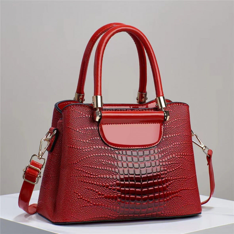 Women's Textured Bright Leather Stone Pattern Crocodile Bags