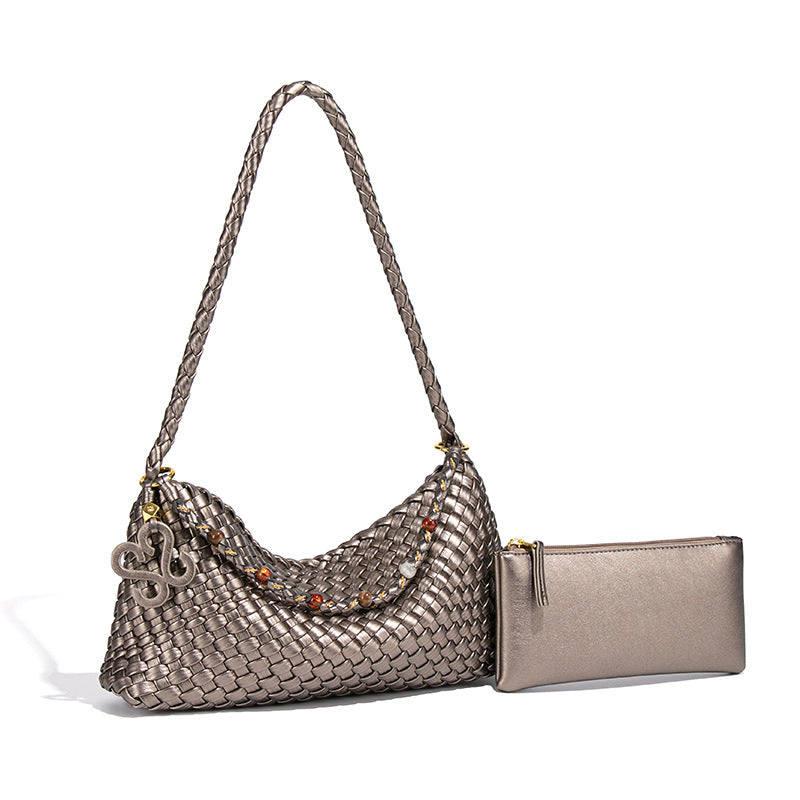 Spring Hand-woven Beads Chain Baguette Elegant Lazy Bags