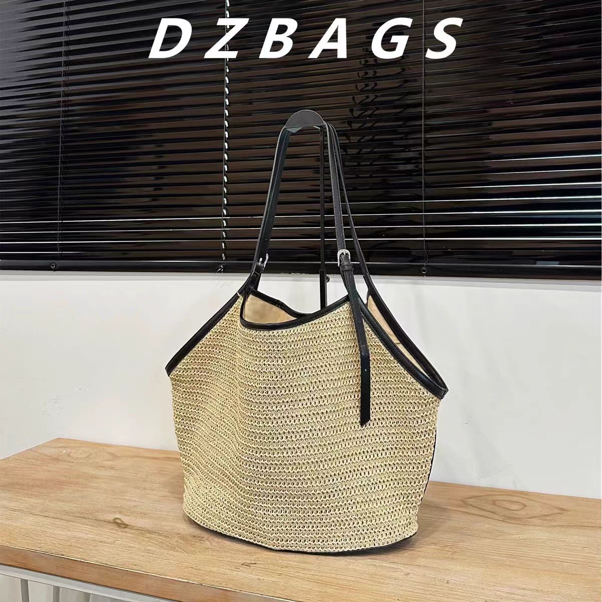 Color High Sense Vacation Style Commuter Large Capacity Totes Raffia Shoulder Bags