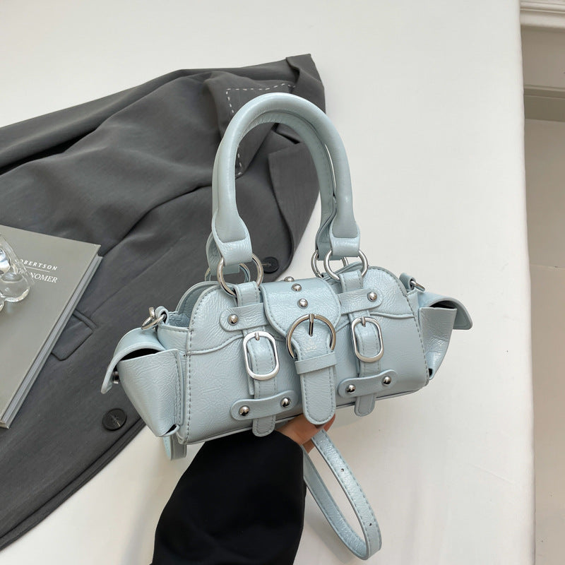 Women's Hot Style Fashion Western Solid Color Motorcycle Texture Women's Shoulder Bag