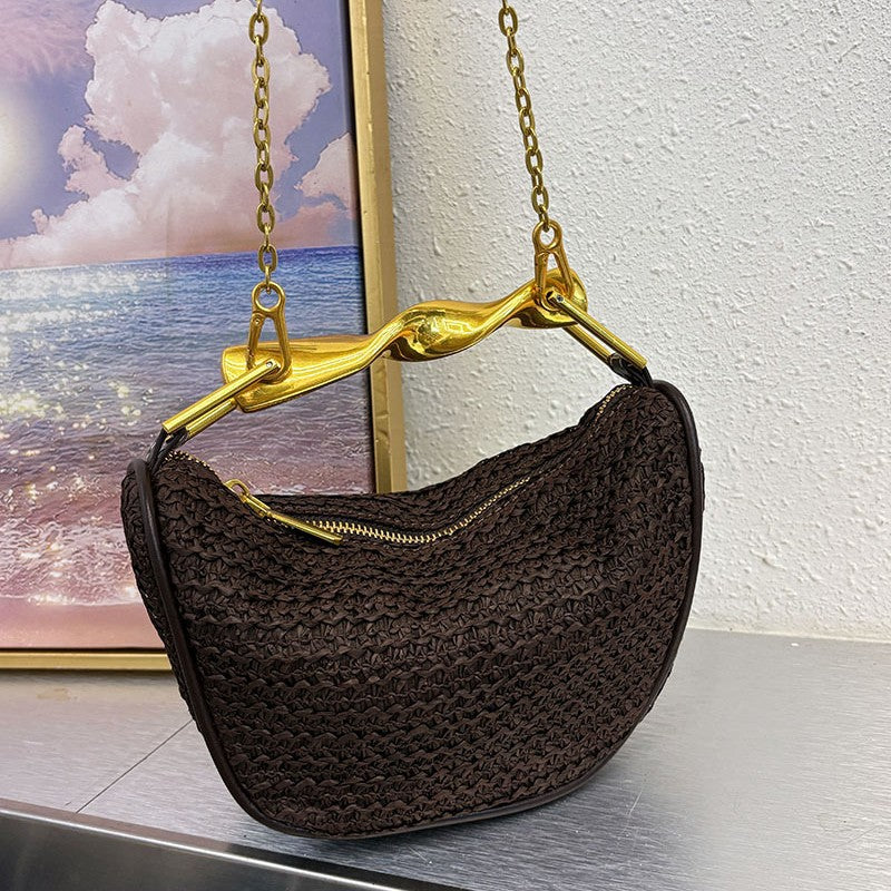 Women's Retro Wave Metal Zipper Fashion Woven Women's Handbag