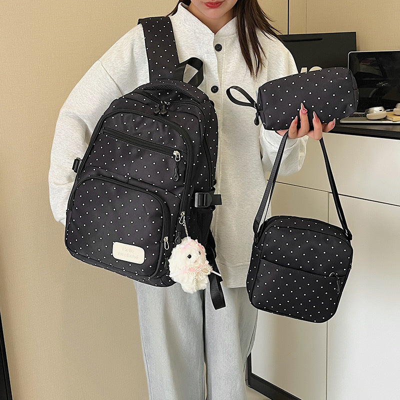 Junior High Cute Refreshing Polka Dot Large Leisure Backpack