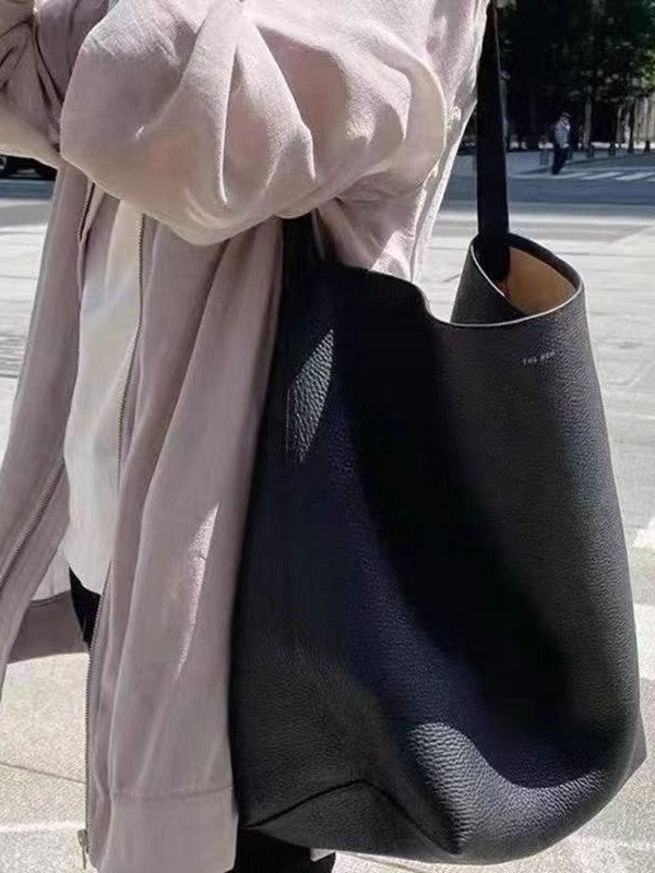 Top Layer Cowhide High-grade Large Capacity Minimalist Fashion Commuter Bucket Bag
