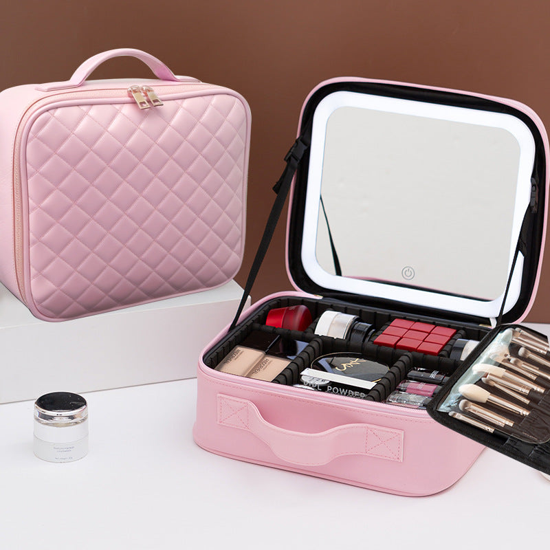 Full Screen Mirror With Light Carry-on Large Capacity Portable Makeup Bag