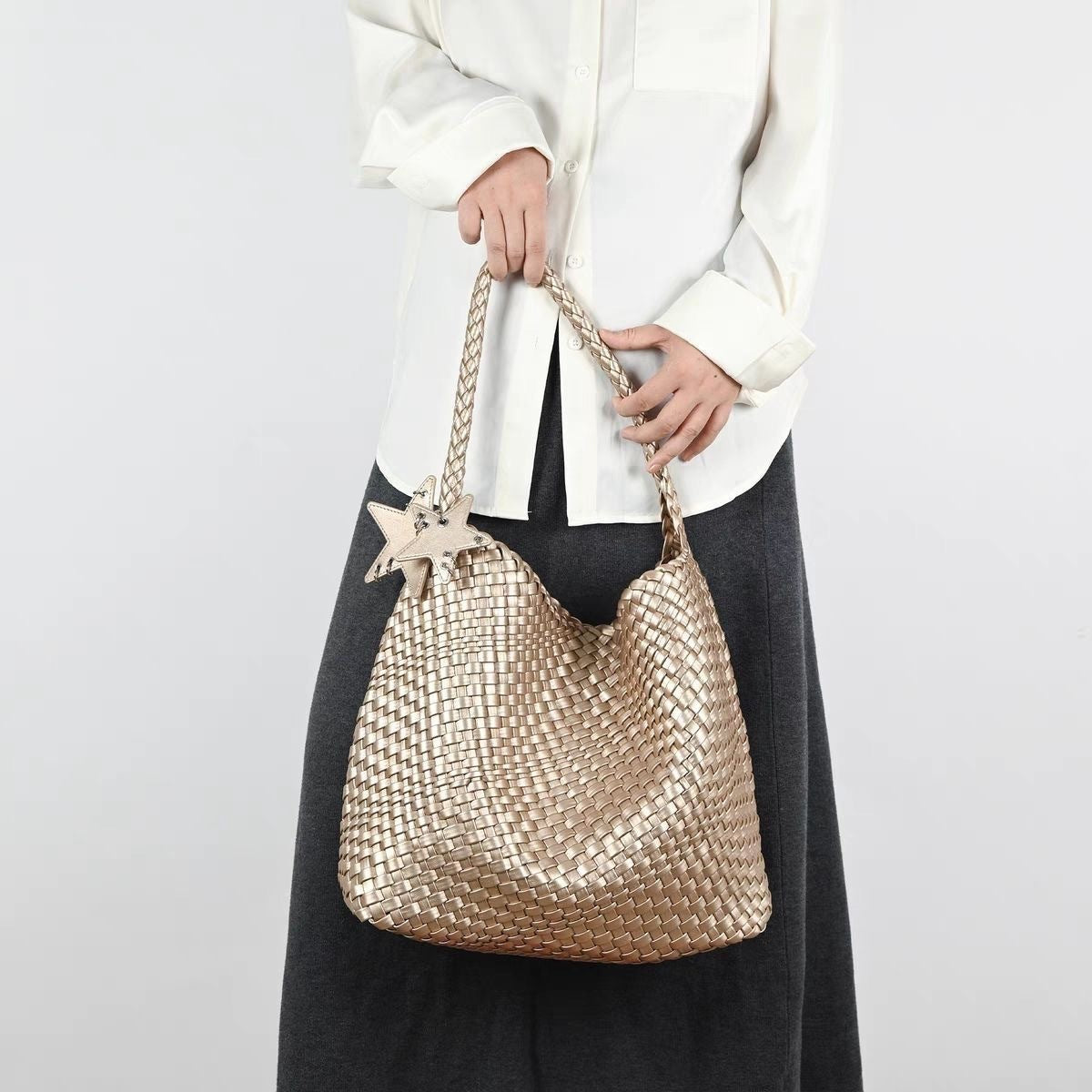 Large Capacity Genuine Leather Gold Portable Bags