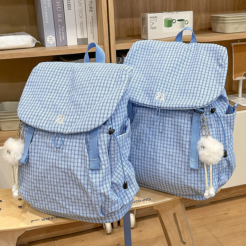 Women's Good-looking Lightweight Atmosphere Nylon Plaid Commute Leisure Backpack