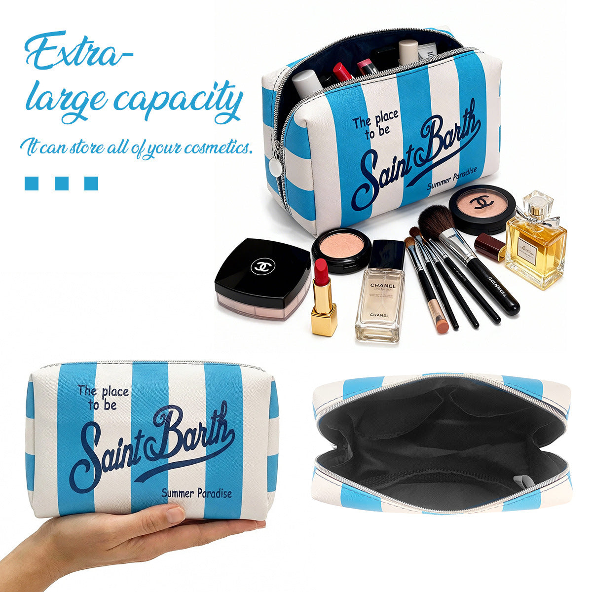 Classic Waterproof Striped Printed Wash Clutch Makeup Bag