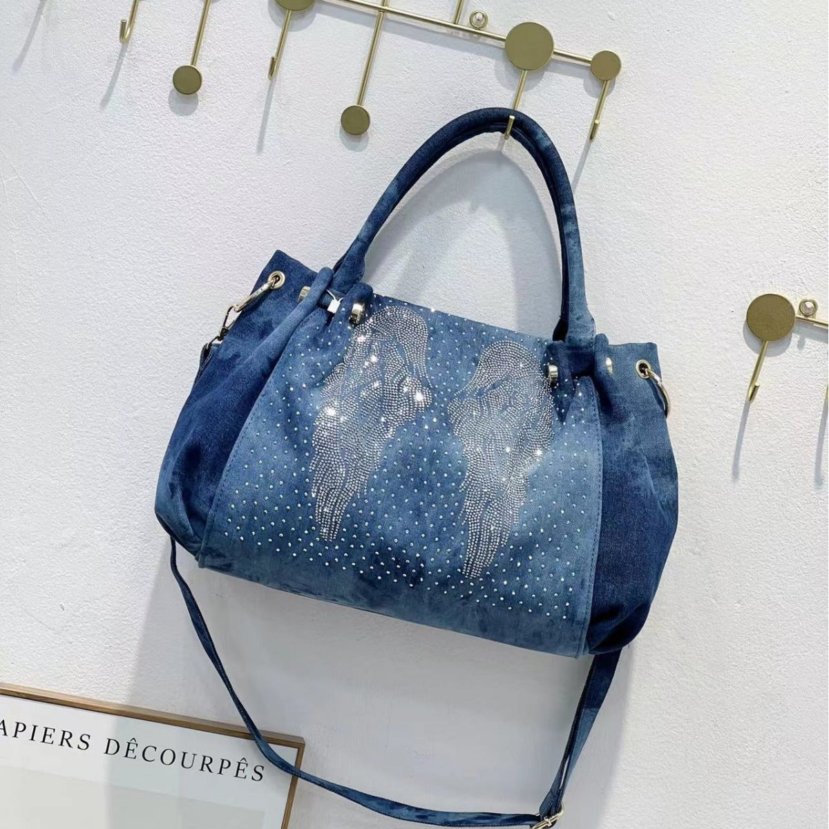 Women's Fashionable Trendy Portable Large Capacity Denim Tote Bag