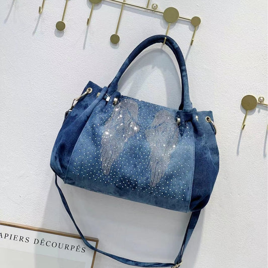 Women's Fashionable Trendy Portable Large Capacity Denim Tote Bag