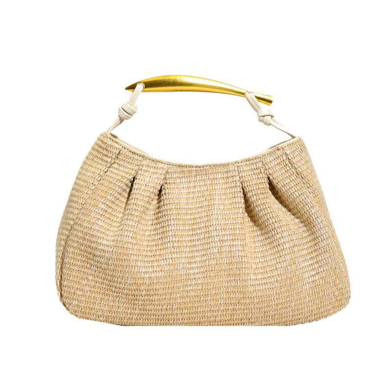 Summer Bronze Hardware Portable Exquisite Straw Beach Vacation Women's Handbag