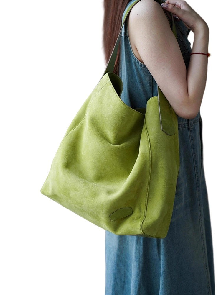 Women's Green Soft Leather Large Capacity Light Luxury Minority High-grade Women's Shoulder Bag