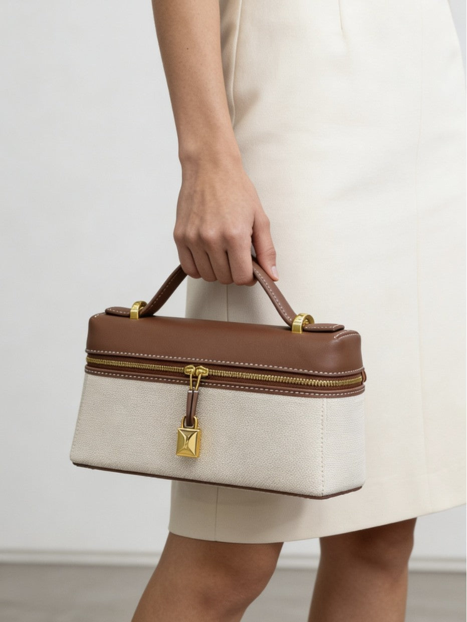Retro Cowhide Lunch Box Large Capacity Portable Women's Shoulder Bag