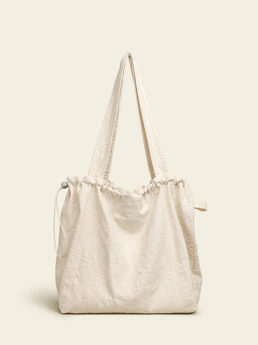 Women's Artistic Linen Large Capacity Idle Style Portable Drawstring Women's Shoulder Bag