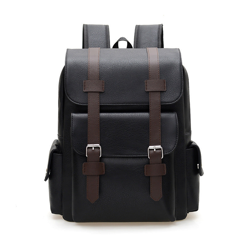 Men's Large Capacity Soft Leather Unisex Fashion College Leisure Backpack