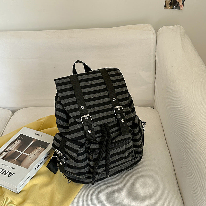 Striped Cover Retro Function Large Capacity Backpacks