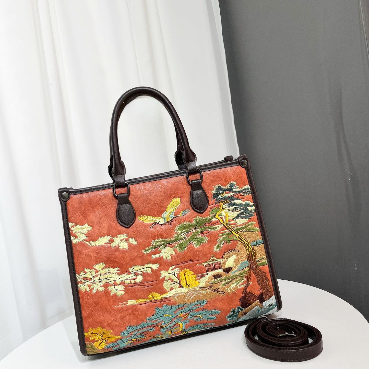 Embroidery Landscape Bridal Wedding Leisure Commute Tote Bags