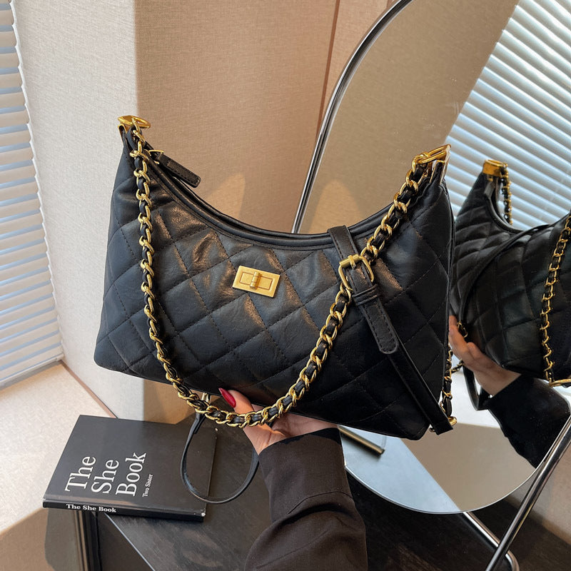 Women's Rhombic Embroidery Thread For Spring Korean Style Versatile Trendy Chain Women's Shoulder Bag