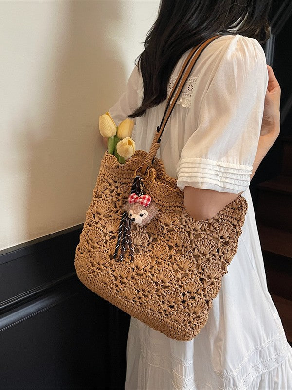 Women's Simple Niche Crocheted Woven Artistic Portable Seaside Women's Shoulder Bag
