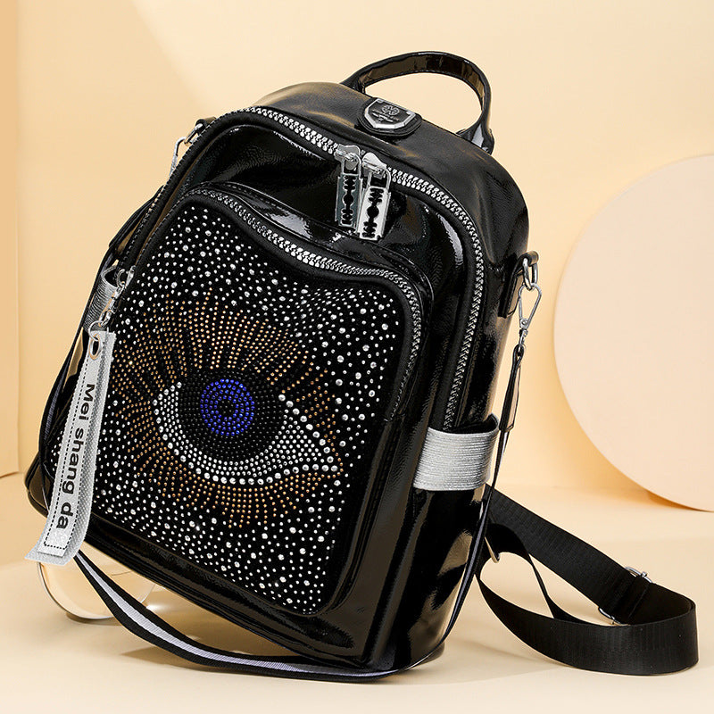 Women's Rhinestone Fashion Personality Big Eyes Western Style Large Capacity Backpacks