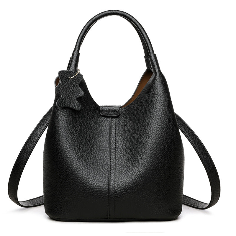 Women's Hand High-grade Genuine Leather Vegetable Basket Double Front Textured Get Women's Handbag