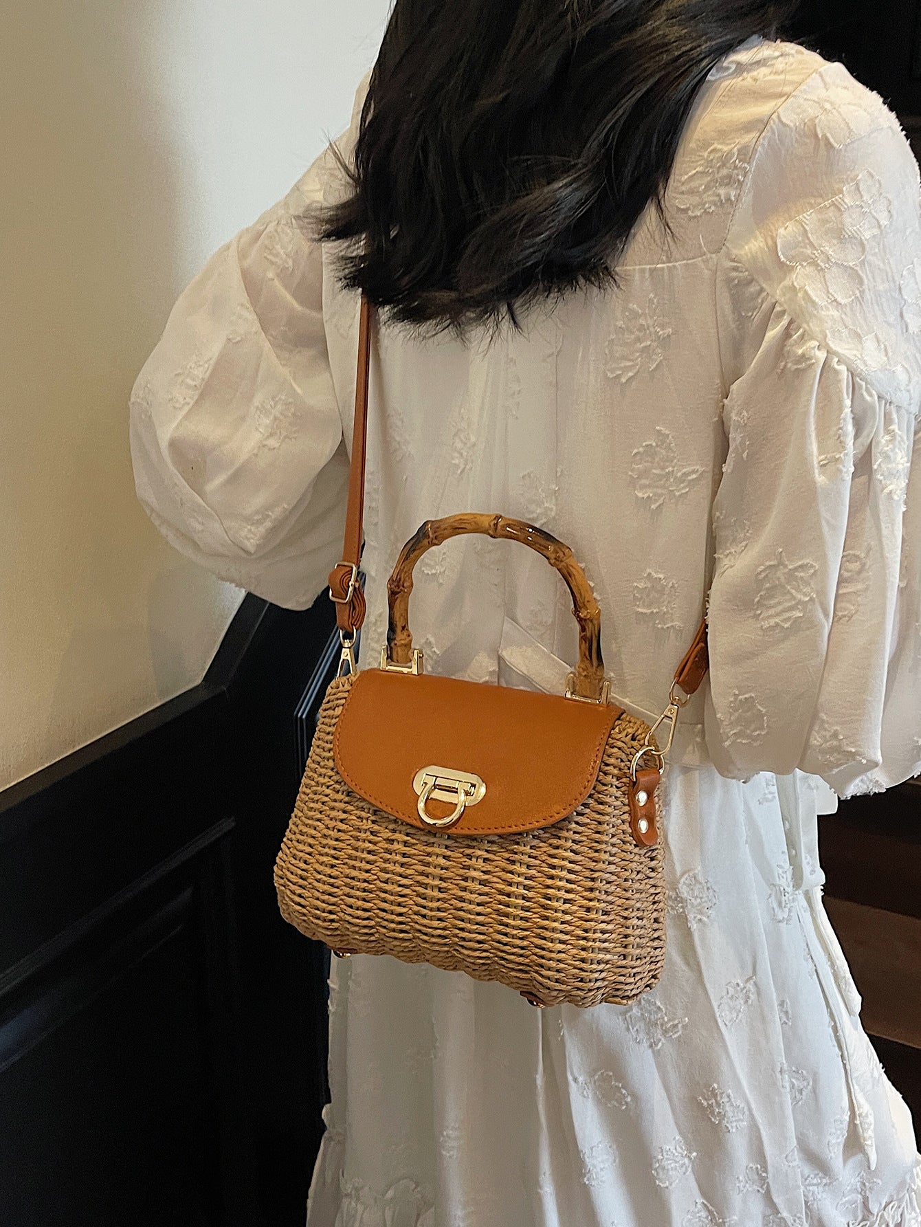 Women's Mori Style Retro Straw Woven Bamboo Vacation Bags