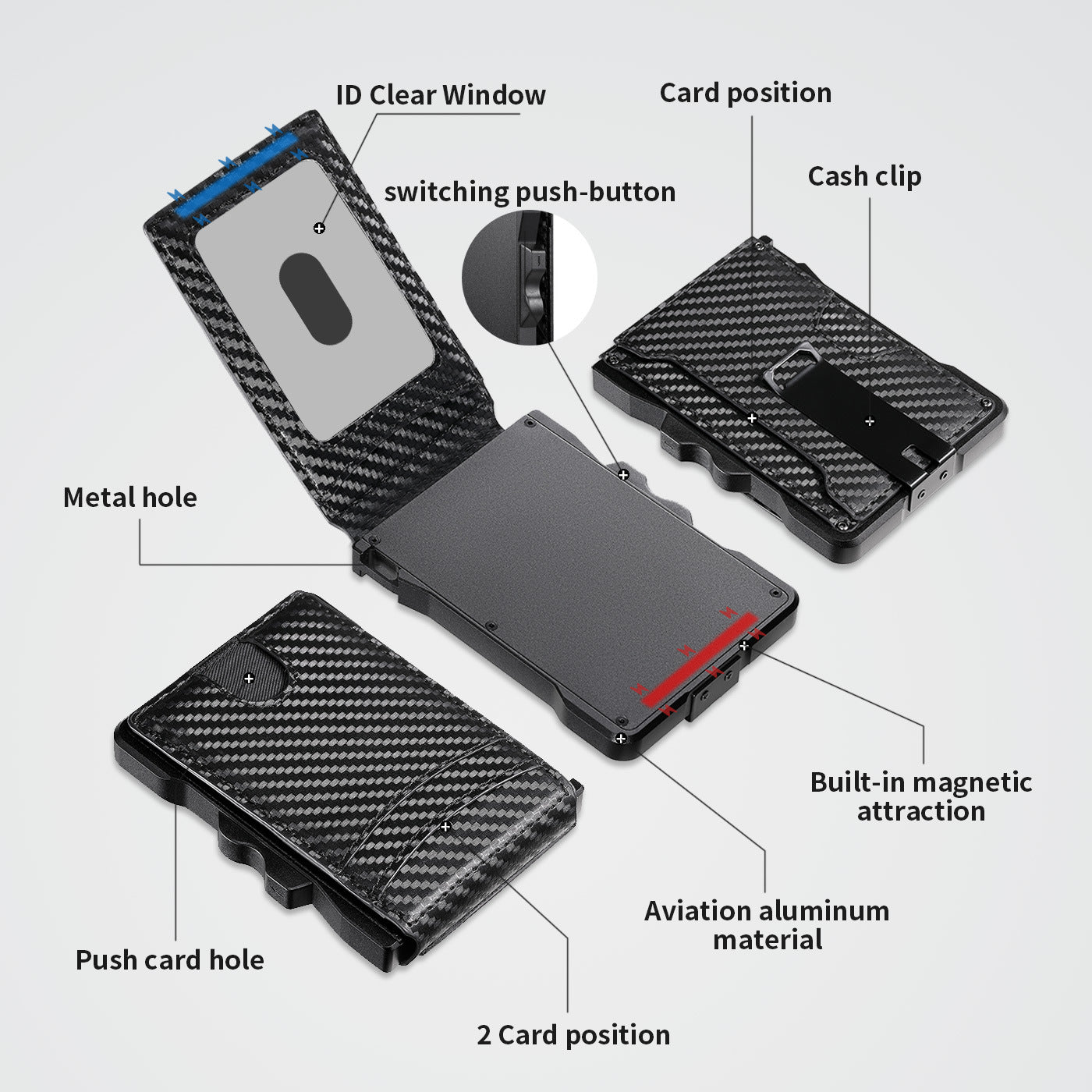 Men's Automatic Metal Advanced Folding Leather Carbon Card Pack Card Sleeve