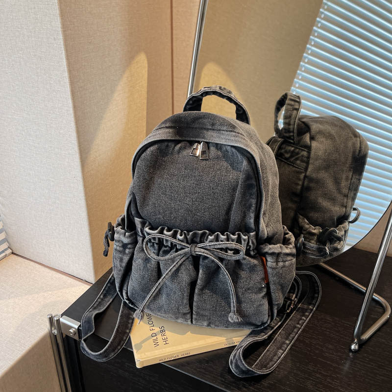 Retro Washed Denim Simple Leisure Style Backpacks