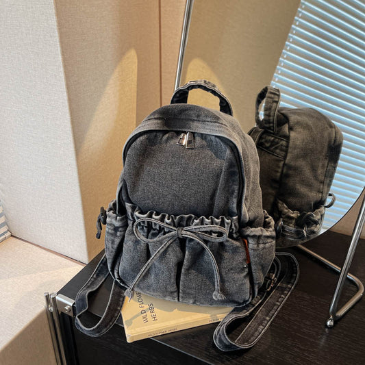 Retro Washed Denim Simple Leisure Style Backpacks
