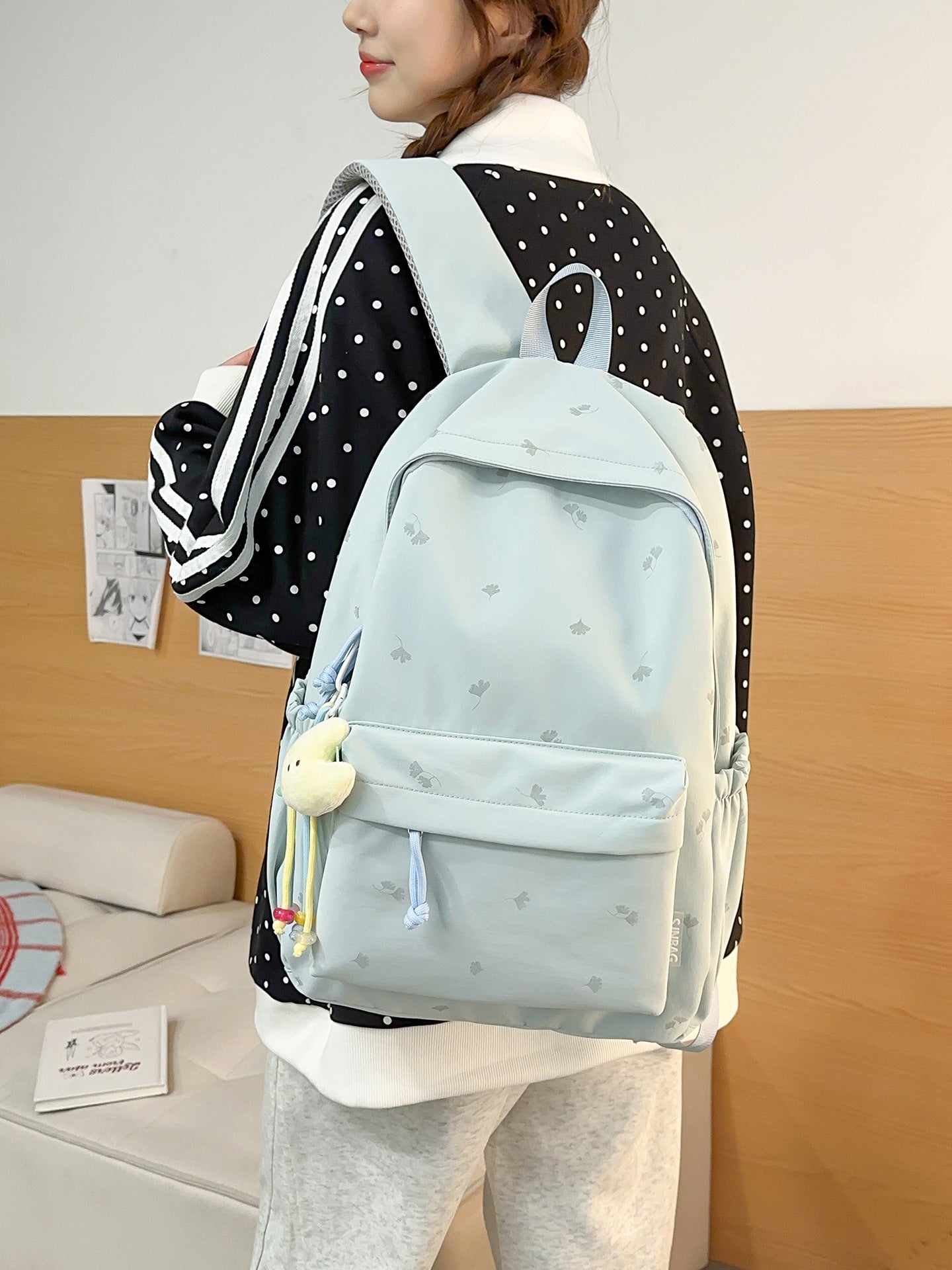 Mori Style Solid Color Printing Fresh Candy Simple Large Capacity Leisure Backpack