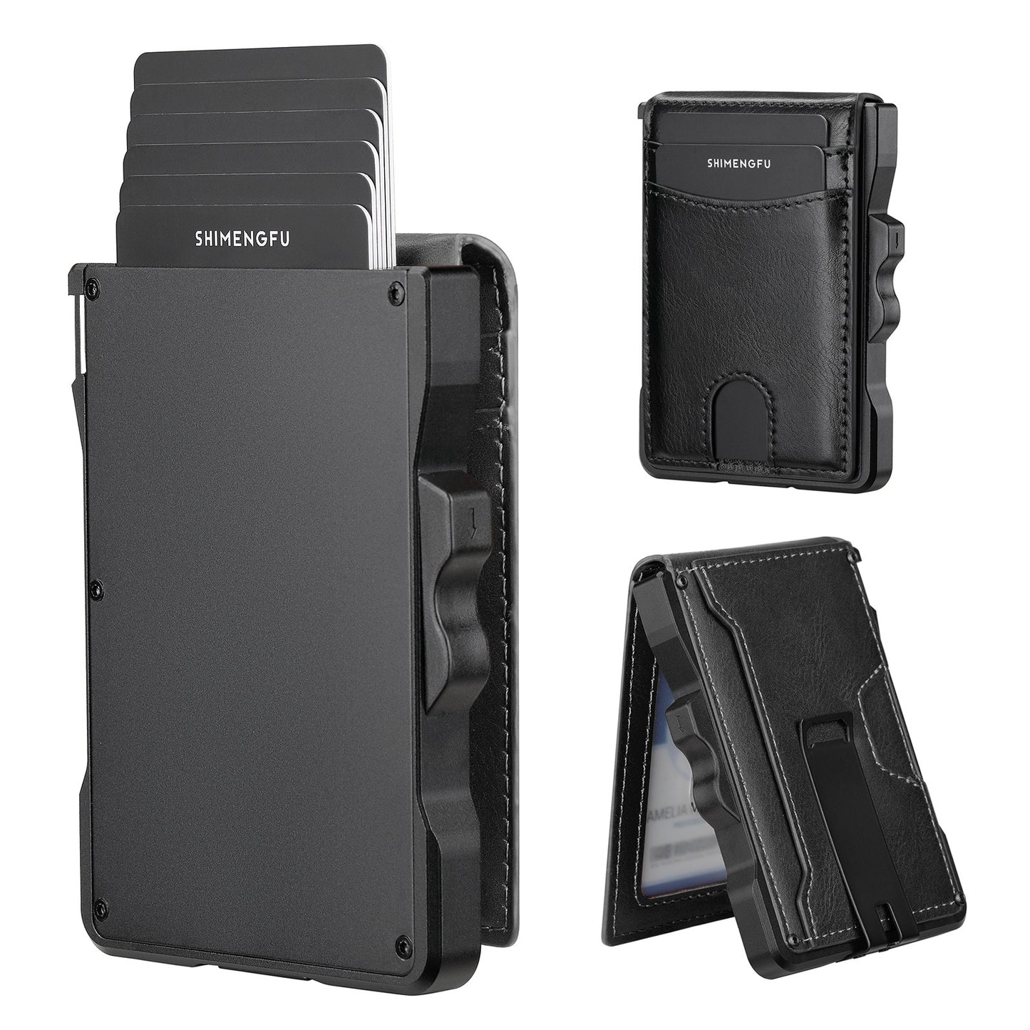 Men's Automatic Metal Advanced Folding Leather Carbon Card Pack Card Sleeve