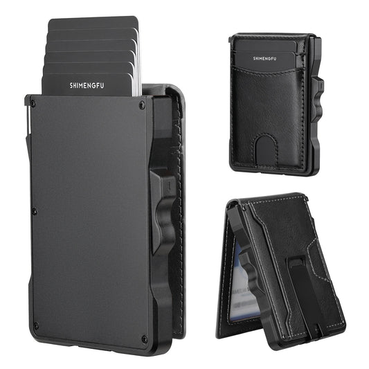 Men's Automatic Metal Advanced Folding Leather Carbon Card Pack Card Sleeve