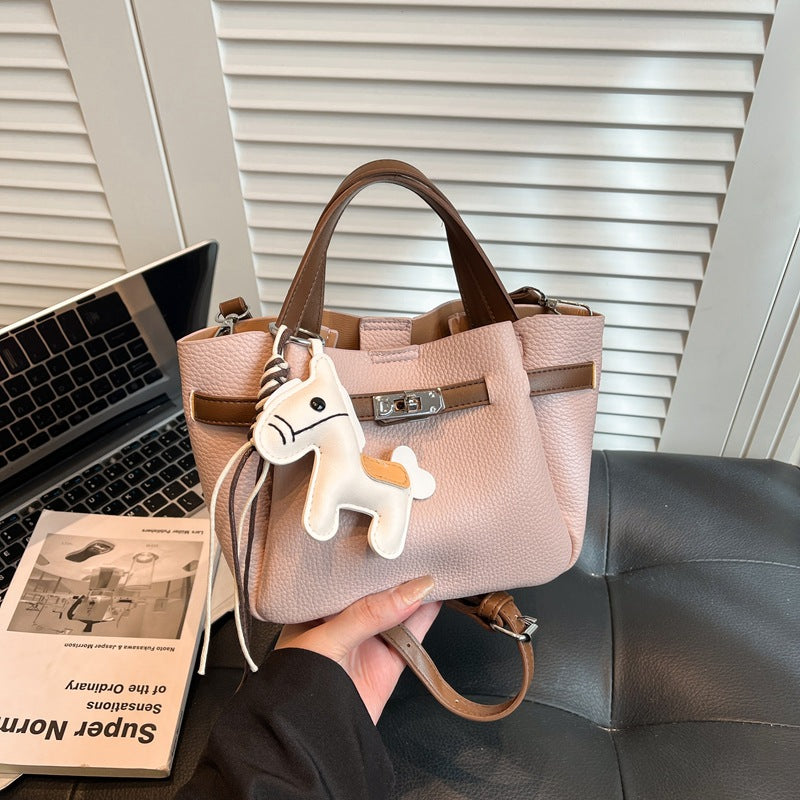 Simple Niche Solid Color Design Advanced Sweet Western Style Trendy Bucket Bag
