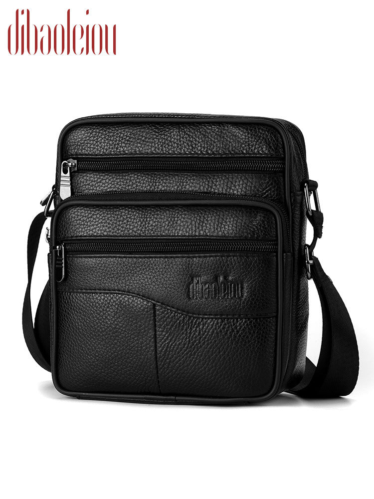 Men's Large Capacity Cowhide Leather Vertical High Men's Messenger Bag