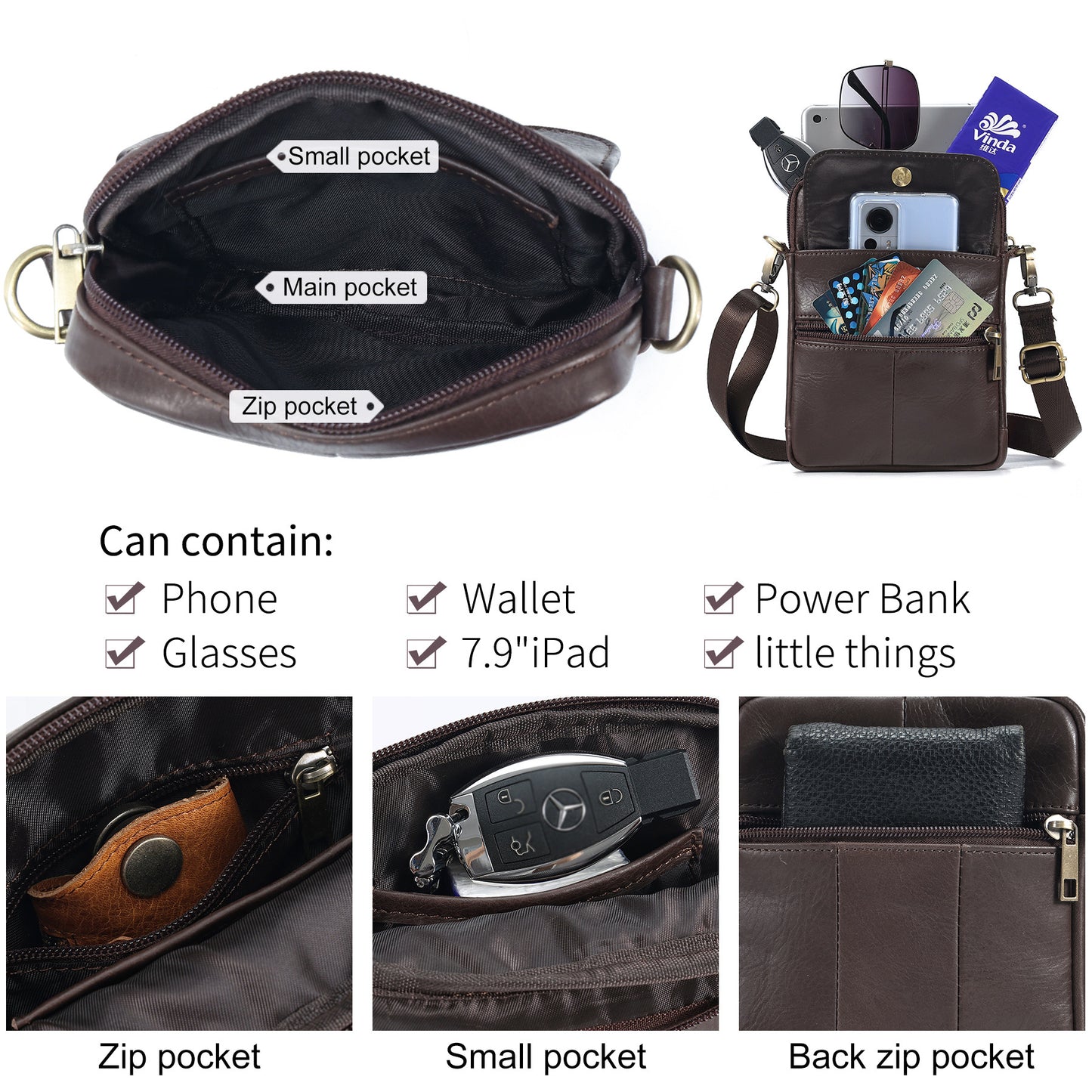 Men's Genuine Leather Mobile First Layer Cowhide Men's Messenger Bag